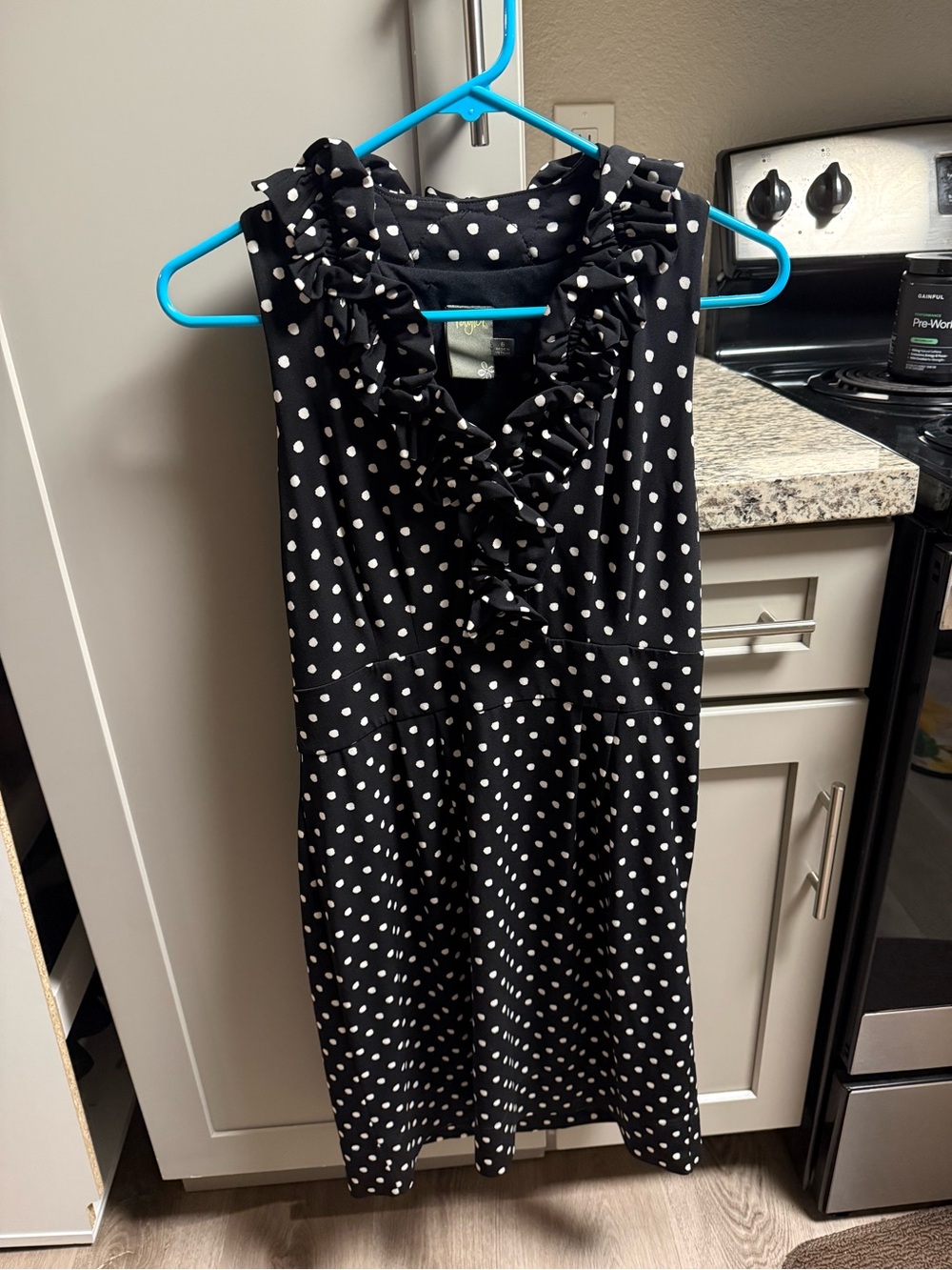 Taylor Black Polka Dot Ruffle Neck Dress